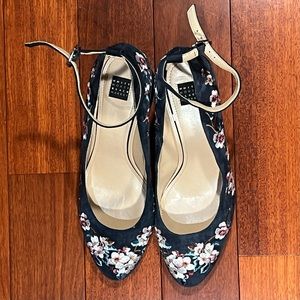 WHBM Bethany floral suede heels